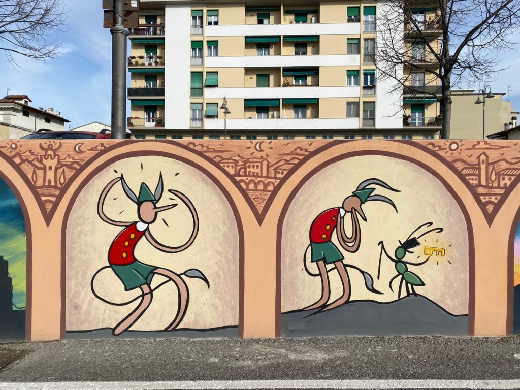 Street art a Sesto Fiorentino, Firenze. Exit Enter e la storia di pinocchio